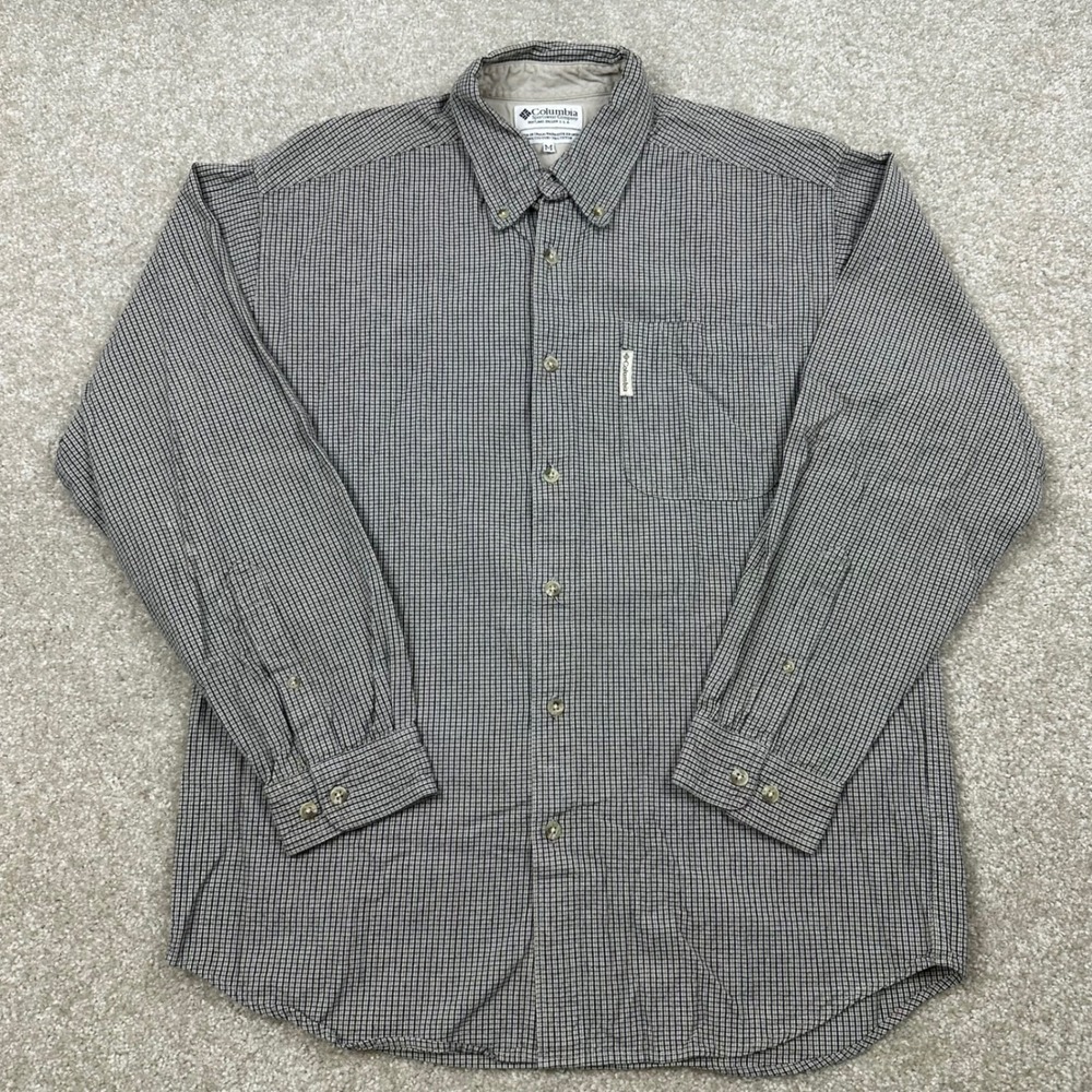 Columbia Mens sz M Long Sleeve Button Down Shirt Brown Micro Check Plaid Cotton